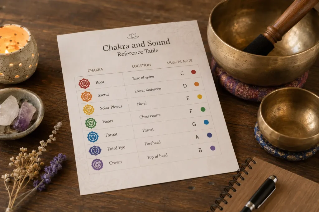 10 Valuable Skills Beginners Learn In Singing Bowl Training In Nepal 2 chakra and sound reference table: singing bowl training in nepal