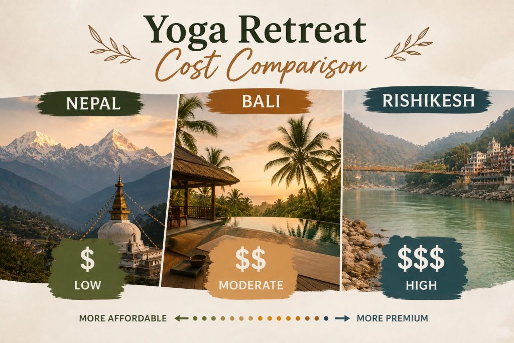 yoga retreat in nepal vs bali vs rishikesh: cost comparison